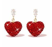 WATEFOER Rote Herz Ohrringe für Damen Valentinstag-Ohrringe Strass Herz Ohrhänger Romantische Geschenke zum Valentinstag Geburtstag Jahrestag (A)