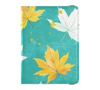 Watercolo Reisepasshülle aus weiß-gelbem Ahornblättern, türkisfarbenem Leder, dekorativ, für Reisen, Familie, Impfausweishülle, Kombi, Reisepasshülle, wasserdicht, Watercolo weiß gelb Ahornblätter