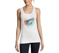 Watercolor Splash Whale Portrait Damen Baumwolle Tank Top T-Shirt Weiß, weiß, S