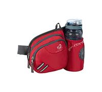 WATERFLY Gürteltasche Bauchtasche mit Flaschenhalter Damen und Herren, Atmungsaktiv Sport Hüfttasche für Laufen Radfahren Camping Klettern Reisen Wandern Joggen Hundetraining(Rot)