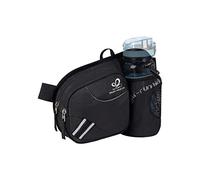WATERFLY Gürteltasche Bauchtasche mit Flaschenhalter Damen und Herren, Atmungsaktiv Sport Hüfttasche für Laufen Radfahren Camping Klettern Reisen Wandern Joggen Hundetraining Schwarz.