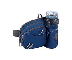 WATERFLY Gürteltasche Bauchtasche mit Flaschenhalter Damen und Herren, Atmungsaktiv Sport Hüfttasche für Laufen Radfahren Camping Klettern Reisen Wandern Joggen Hundetraining Königsblau
