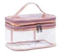 Waterproof Makeup Bag Pouch, PU Double Layer Transparent Cosmetic