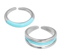 WATIIFUFU 2 Stück Aesthetic Offene Verstellbare Ringe Silber Blaues Linien design Damenring Geschenk zum Valentinstag Muttertag für Teen und Frauen