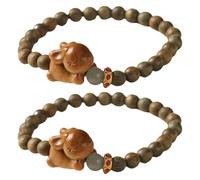 WATIIFUFU 2stücke Sandelholz-armband mit Hasenanhänger Stretch-armband für Damen Perlenkette Mondstein-stil Kreatives Damenarmband Verspieltes Charm-armband