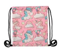 WATIIFUFU Praktischer Turnbeutel Einhorn Mädchen Polyester Rucksack mit Kordelzug Sporttasche Aufbewahrungsbeutel für Schule Freizeit