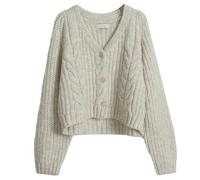 Watreketal Pullover Damen,Herbstlicher V-Ausschnitt Einreihiger Lockerer Strick-Cardigan Für Damen Langärmeliger Einfarbiger Zopfmuster-Strickmantel Lockerer Kurzer Pullover