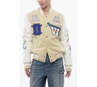 Wattierte THUNDERBOLT Bomberjacke mit Lederärmeln und Al in Beige M