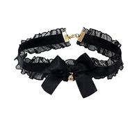 WaTudouYe Elegante Spitze Bowkot Choker Halskette Gothic Halsband Halskette mit Glöckchen Vintage Choker Kurzkettige Halskette Schmuck Spitzen Choker Halsketten für Mädchen Frauen sexy dehnbar