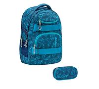 Wave Infinity Grün Schulrucksack Set 2 - teilig mit Laptopfach Tabletfach / 43 x 31 x 22 cm / 30 Liter/Unisex Jungen Mädchen/Rucksack Daypack Gün Schwarz (338-72/A Set1 Jungle Vibe)