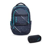 Wave Prime Schulrucksack Set 2 - teilig mit Schlamperbox / 40 x 27 x 18 cm / 30 Liter/Unisex/Rucksack Daypack (338-89 SET-1) (Dots Aurora)