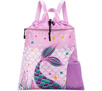 WAWSAM Meerjungfrau Gymnastik Rucksack mit Kordelzug - 38 × 45 cm Sporttasche für Mädchen und Kinder Wasserdichter Schwimmstrand Einkaufssack als Geburtstagsgeschenk