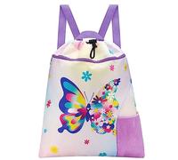 WAWSAM Schmetterling Turnbeutel mit Kordelzug - Sportbeutel für Mädchen und Kinder Wasserdichte Schwimmen Strand Gymsack Rucksack Geburtstags mit Tasche für Wasserflasche