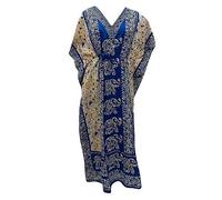 Way2like Langer Kaftan Elefant Kleid Boho Strand Abdeckung Kaftan Nachtwäsche Maxi Damen, blau, One size