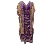 Way2like Langer Kaftan Elefant Kleid Boho Strand Abdeckung Kaftan Nachtwäsche Maxi Damen, violett, One size