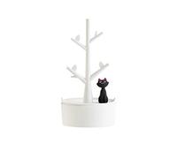 WAYER Katze ringhalter, Schmuckständer Schmuck veranstalter Rack Kreativ Baum Dekor-Ornamente Ring Turm Stand anzeigen-Weiß 10x19.3cm(4x8inch)