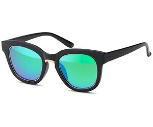 Wayfarer STYLEBREAKER "Nerd Sonnenbrille mit Kunststoff Metall Rahmen", Damen, blau (gestell schwarz, gold, glas blau, grün verspiegelt), Modisch, Sonnenbrillen (81598223-0) gestell schwarz, gold, gla