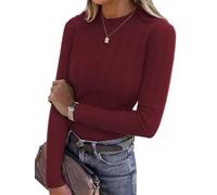 Wayleb Damen Strickpullover mit Stehkragen, Langarm Gerippter Rollkragenpullover Elegant Feinstrick Strickpulli Einfarbig Rolli Sweater für Herbst Winter, Weinrot XXL