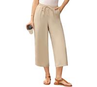Wayleb Sommerhose Damen Leicht Stoffhose 3/4 Lang Palazzo Hose Casual Wide Leg Pants Elegant Weitem Bein Freizeithose mit Kordelzug, Aprikose L