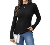 Wayleb Strick Pullover Damen Herbst Winter Gerippter Langarm Stehkragen Strickpullover Feinstrick Slim Fit Strickpulli Frauen Rollkragenpullover Pulli Sweater, Schwarz XL