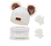 Waylipun 3 in 1 Kinder Wintermütze Schal Handschuhe Set, Strickmütze Babymütze Kinder Mütze Set, Warme Winter Beanie Hut Handschuhe Schal Set für Kinder Jungen Mädchen, 1-5 Jahre (Weiß)