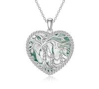 Waysles Damen Baum des Lebens Halskette 925 Sterling Silber Mutter und 2 Kinder Kette mit Moosachat Lebensbaum Herz Anhänger Mama Tochter Schmuck Geschenke für Mädchen