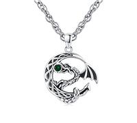 Waysles Drachen Halskette 925 Sterling Silber keltischer Knoten Mond Kette Drache Anhänger mit grünen Zirkonia Tier Drache Schmuck Geschenke für Herren Damen Männer