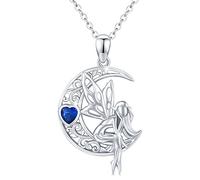 Waysles Elfen Halskette Mädchen 925 Sterling Silber Engel Fee Mond Anhänger mit Blau Zirkonia Elfenschmuck für Damen Kinder