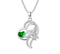 Waysles Herz Schutzengel Halskette 925 Sterling Silber Engel Halskette mit Herz Kristall Grün niedlich Taufe Kommunion Schmuck Kette für Mädchen Junge Kinder Geburtstagsgeschenk