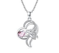 Waysles Herz Schutzengel Halskette 925 Sterling Silber Engel Halskette mit Herz Kristall Rosa niedlich Taufe Kommunion Schmuck Kette für Mädchen Junge Kinder Geburtstagsgeschenk