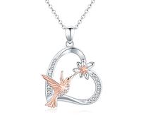 Waysles Kolibri Halskette 925 Sterling Silber Lotus Kette Herz Anhänger Lotusblume und Vogel Kette Tier Kolibri Schmuck für Damen Mädchen Kinder