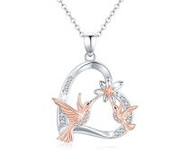 Waysles Kolibri Halskette 925 Sterling Silber Lotus Mutter Tochter Kette Herz Anhänger Lotusblume Vogel Kette Tier Kolibri Familie Schmuck für Mama Mädchen, Kinder Damen