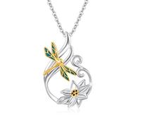 Waysles Libellen Lotus Halskette 925 Sterling Silber, tropfenförmige Libellen Lotus Anhänger Halskette Yoga Schmuck Geschenke für Damen Mädchen