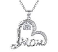 Waysles Mom Herz Halskette 925 Sterling Silber Mutter Anhänger Halskette Mama Schmuck Weihnachts Muttertags Geburtstags Geschenke für Damen Mutter Tochter