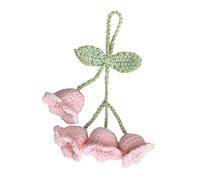 WAZUBC 2 Stück Gehäkelte Blumen Autoanhänger, Handgewebt Auto Innenanhänger mit 4 niedlichen kleinen Maiglöckchen Blumen Niedliche Glockenblume Gehäkelt Rückspiegel Zubehör (Rosa)