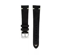 WB Original Wildleder-Uhrenarmband | Vintage Schwarz - 18 mm - Schließe: Silber Poliert | Leder | Ersatz-Armband