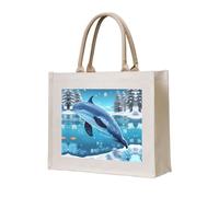 WBQLSL Bedruckte Canvas-Tragetasche mit Delfin-Motiv für den Winter, kann zur Aufbewahrung, Picknick, Strand, Schwimmbad und anderen Szenen verwendet werden.