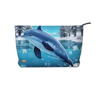 WBQLSL Bedruckte Kosmetiktasche aus Cord mit Motiv "Winter the Delphin" - Reise-Kosmetik-Aufbewahrungstasche