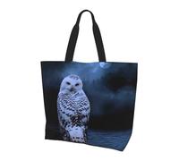 WBQLSL Bedruckte Tragetasche mit Eule bei Nacht, Schultertasche, Reisen, Yoga, Strand, Einkaufen, Pendeln, Geschenk für Männer und Frauen