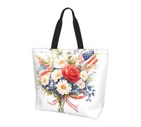 WBQLSL Bedruckte Tragetasche mit Flaggen und Blumen, Schultertasche, Reisen, Yoga, Strand, Einkaufen, Pendeln, Geschenk für Männer und Frauen