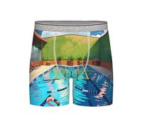 WBQLSL Herren-Boxershorts mit Flamingo- und Schwimmbad-Aufdruck, ganztägige Kühle und Komfort, lange Größe (S-4XL), hellgrau, 4XL