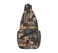 WBQLSL Herren Lodge Bear Deer Print Crossbody Sling Bag - Verstellbarer Riemen, atmungsaktiver Schulterrucksack mit mehreren Taschen für Laufen, Wandern, tägliches Pendeln im Freien