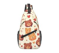 WBQLSL Herren-Umhängetasche mit Herz- und Bären-Print - verstellbarer Riemen, atmungsaktiver Schulterrucksack mit mehreren Taschen für Laufen, Wandern, tägliches Pendeln, Outdoor