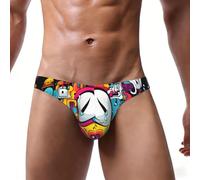 WBQLSL Lustiges Katzengesicht, bedruckte Strandsport-Badehose, sexy Herren-Bikini-Slip, dehnbar und bequem, Schwarz , L