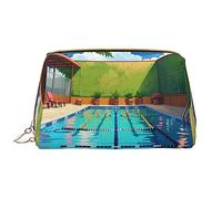 WBQLSL Make-up-Tasche aus Leder mit Flamingo und Schwimmbad, tragbare große Kapazität, Make-up-Aufbewahrungstasche, Handgepäck, Reisen, mit Tasche, Weiß, Einheitsgröße