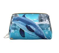 WBQLSL Winter the Dolphin Make-up-Tasche, Leder, tragbare große Kapazität, Make-up-Aufbewahrungstasche, Handgepäck, Reisen, mit Tasche, Weiß, Einheitsgröße