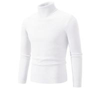 WBRSybUK Rollkragenpullover Für Herren Winter Warme Gestrickte Einfarbige Pullover Herren Slim Fit Lässiger Rollkragen-Strick Herrenpullover Für Den Herbst,M,White