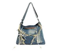 Wdbild Handtasche Damen,Vintage-Umhängetasche aus japanischem gewaschenem Denim für Damen, Jeans, Schnürung, Bandage, Crossbody-Handtasche mit geräumigen Fächern