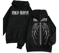 Wdhybwcx Ästhetische Hoodies Sweatshirts Gothic Herbst Winter Engel Printed Langarm Kleidung Mann Frauen Streetwear Mantel-Skelett-Schwarz,XXL
