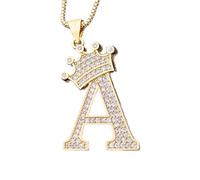 Wdhybwcx Luxus Kupfer Zirkon AZ Krone Alphabet Anhänger Kette Halskette Punk Hip-Hop Stil Mode Frau Mann Anfangsname Schmuck-Multi